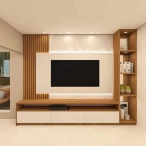 Modern Wooden TV Unit with Storage & Open Shelves