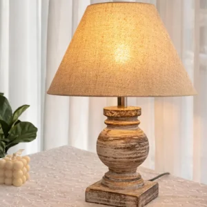 Rustic Wooden Table Lamp with Fabric Shade