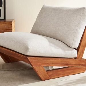 Modern Wooden Lounge Chair with Beige Cushion | Premium Wooden Accent Chair